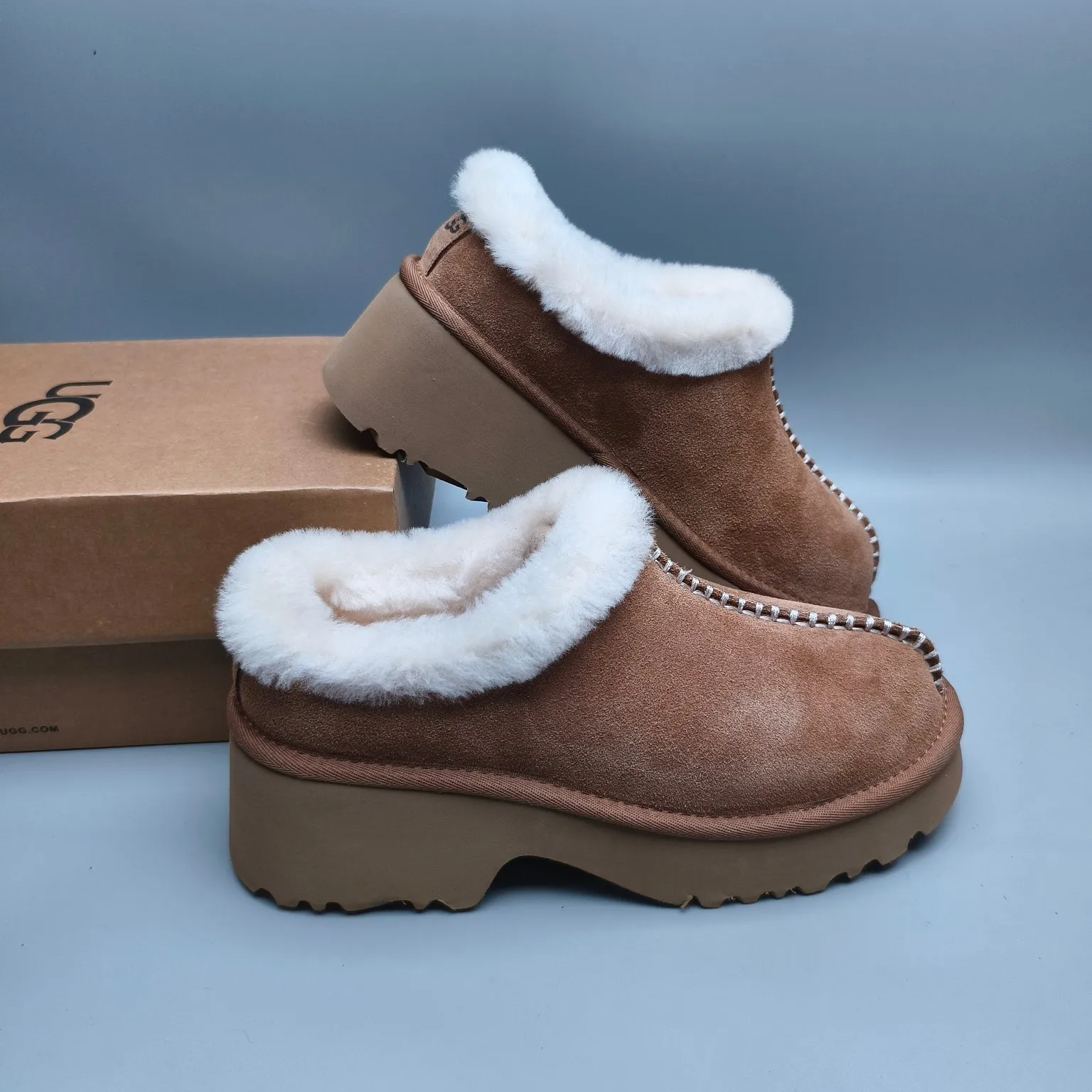 💰480 UGG sheepskin all-in-one snow boots 2510 thick-soled wedge fashion shoes Color: maroon sand walnut Matching size: 35-40
